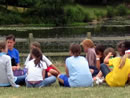 Hannah teaching a group of children