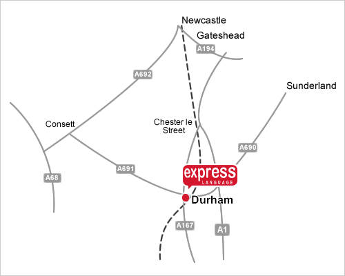Map showing the Durham/Newcastle area